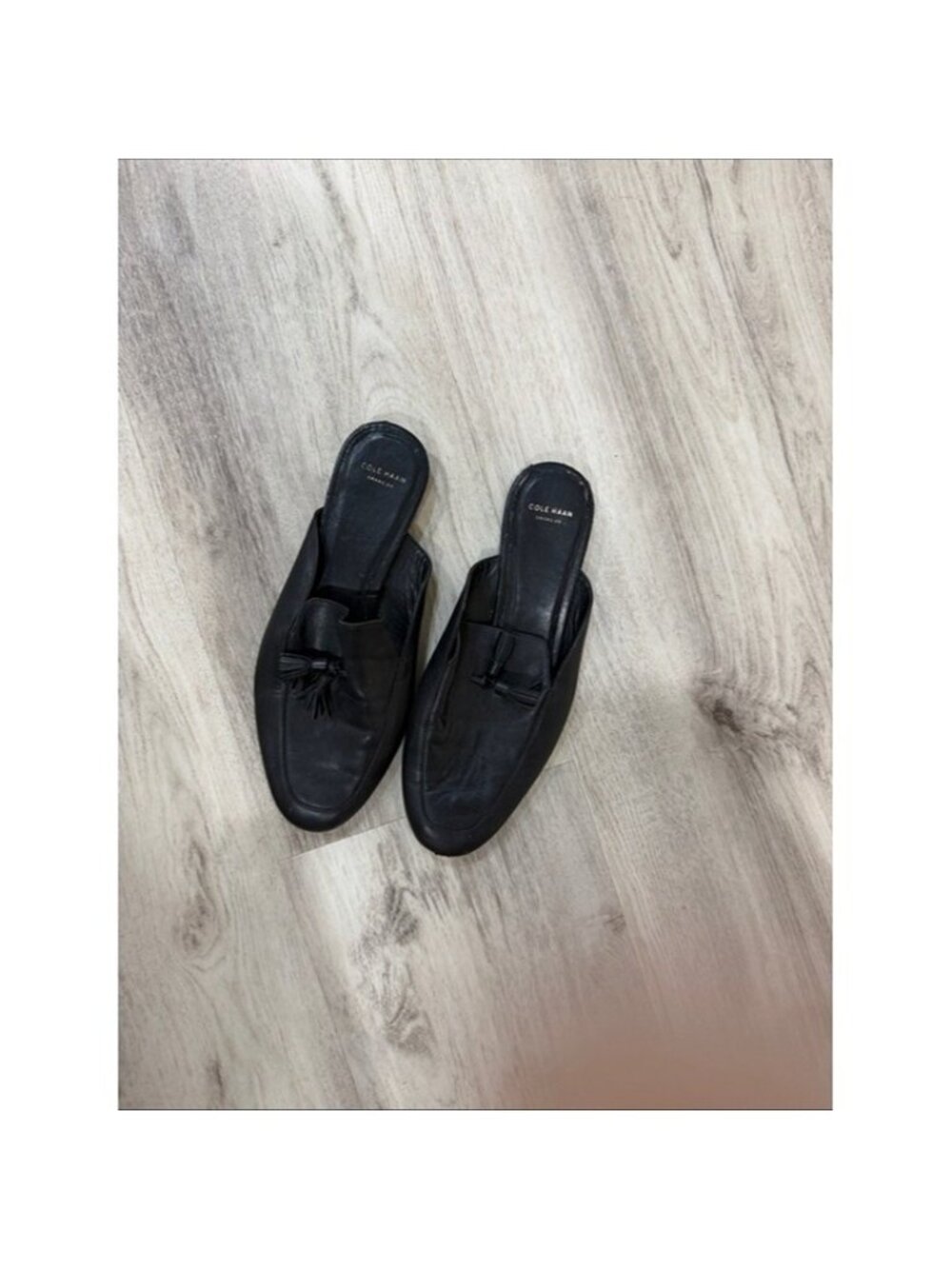 Cole Haan Black Leather Tassel Backless Loafers 10.5